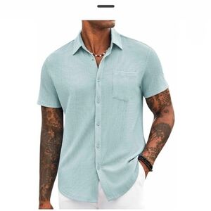 Coofandy Men's 3XL Short Sleeve Waffle Knit Button Down Shirt Summer Beach Tops